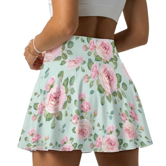 SEANATIVE Women Tennis Skort Pleated Tennis Skirts with 2 Inner Pockets Lightweight Breathable Built-in Shorts High Waist Workout Skort for Golf Pickleball Sports, M, Rose Green