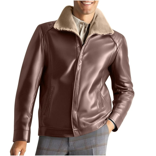 Men's Leather Jacket with Zipper Pockets - Fashion Motorcycle Jacket for Men