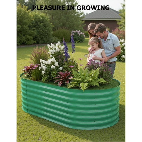 BeesClover Oval Raised Garden Bed - Galvanized Steel Planter with Open-Bottom for Vegetables and Trees