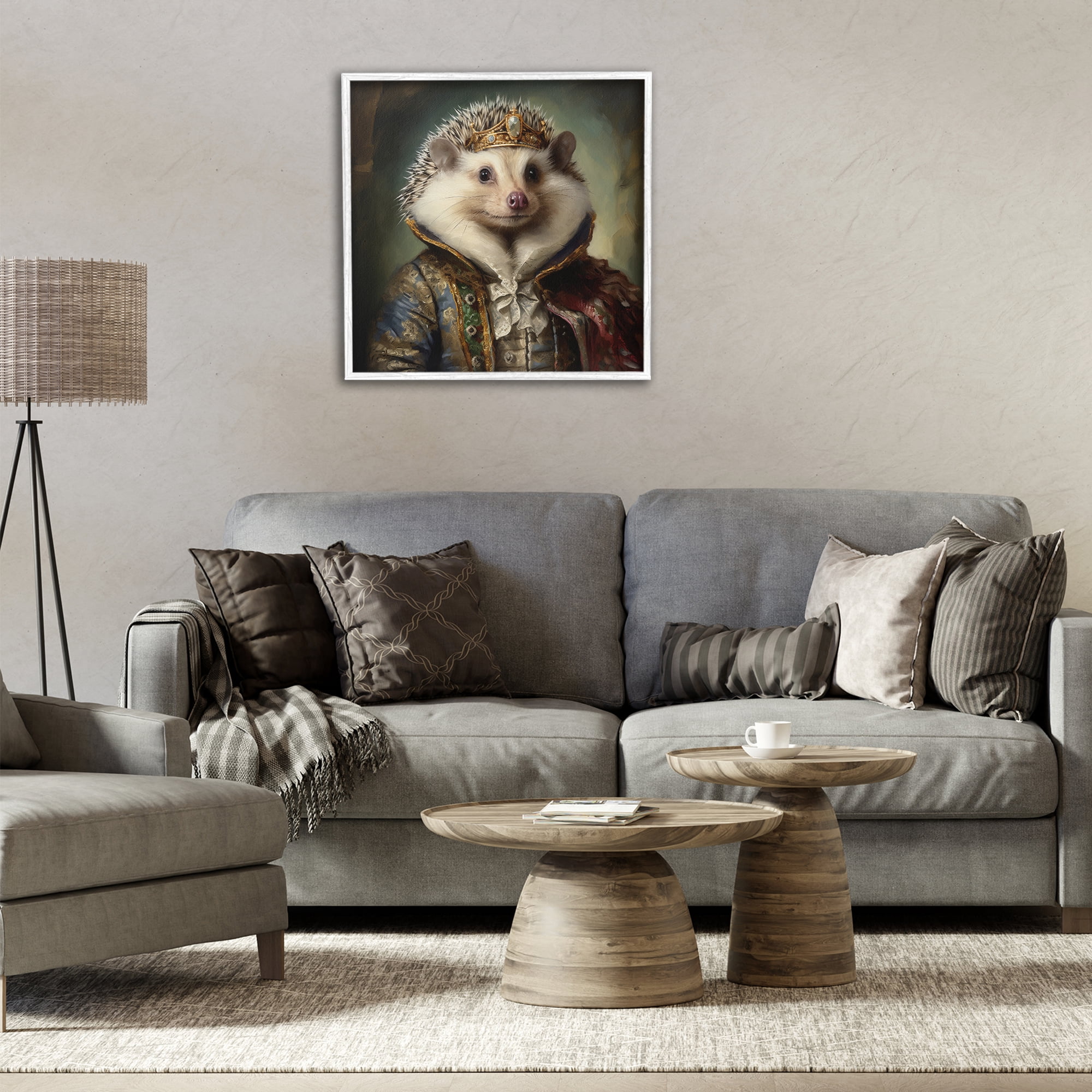 Stupell Industries Hedgehog Regal Transformation Animals & Insects Painting White Framed Art Print Wall Art, 24 x 24