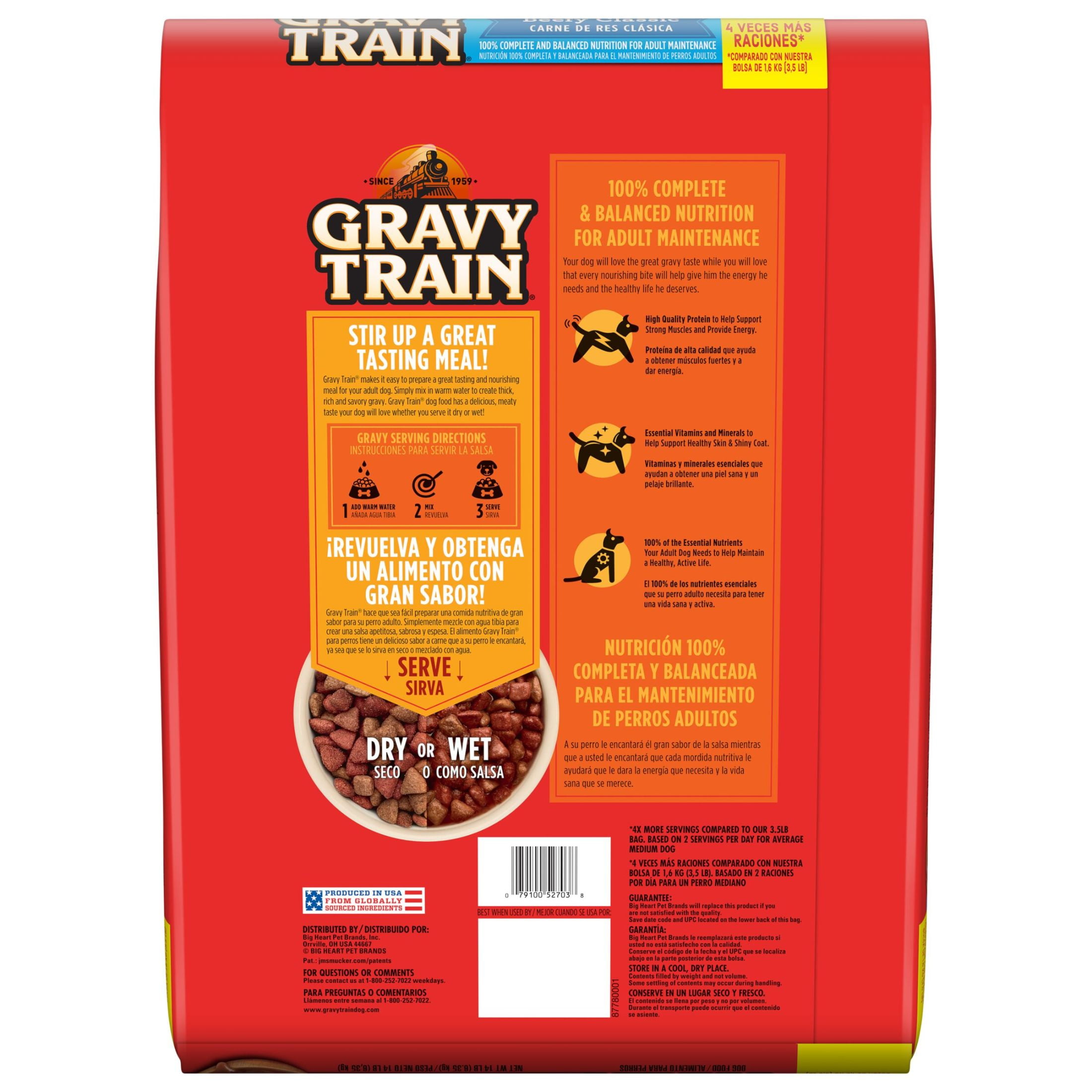 (3 pack) Gravy Train Beefy Classic Dry Dog Food, 14 Lb. Bag