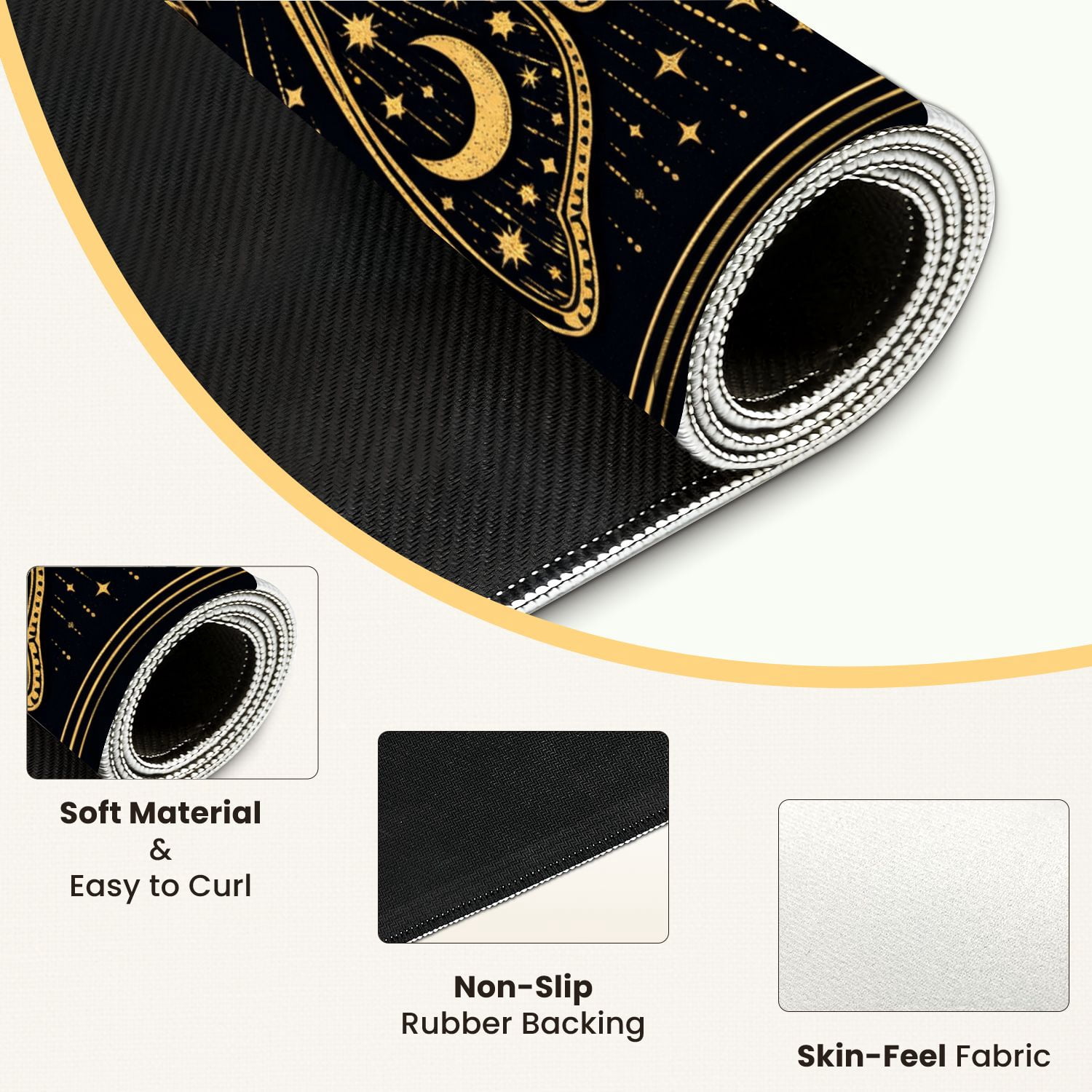 Mahjong Mat 31.5" x 31.5" Mystical Celestial Moth Stars Moons Geometric Patterns Gold Black Non-Slip Noise Reduction Mahjong Tiles Table Cover for Dominoes Poker Card Board and Tile Games