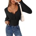 thumbnail image 1 of Blusa Henley de Manga Larga para Mujer PRETTYGARDEN Negra XXL, 1 of 8