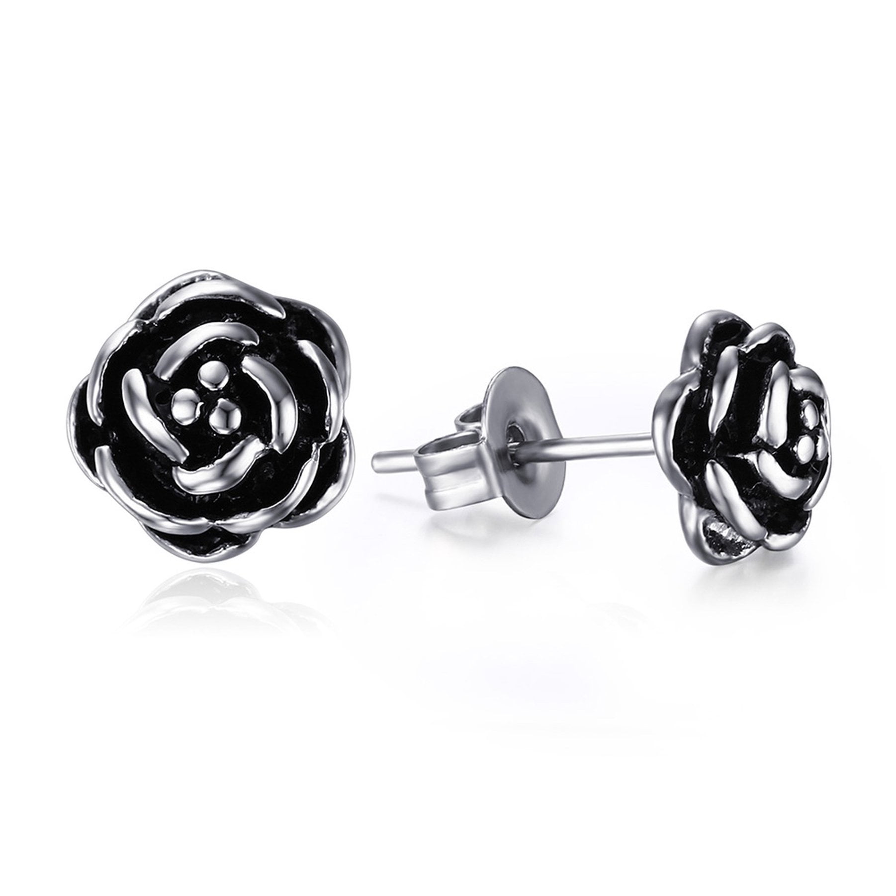 SDT Jewelry Stainless Steel Rose Flower Stud Earrings