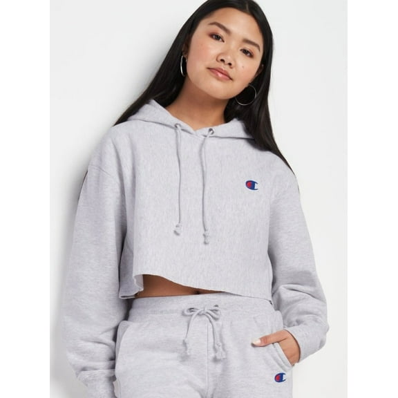 Champion Women's Reverse Weave Cropped Cut Off Hood C Logo GFS Silver Grey WL659 549302
