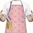 thumbnail image 2 of Pink Geometric Lattice Pattern Apron-Garden Aprons for Women with Pockets-Cotton Linen Waterproof Kitchen Cooking Gardening Aprons Adjustable for Kitchen,Cooking,BBQ and Salon 33x27 Inch, 2 of 7
