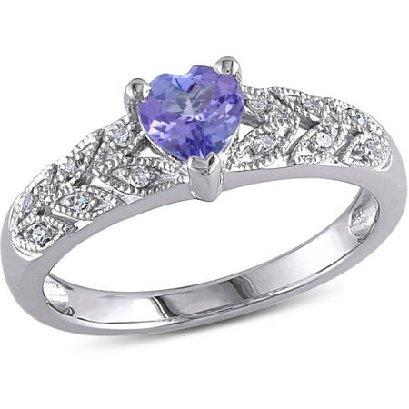 3/8 Carat T.G.W. Tanzanite and Diamond-Accent Sterling Silver Heart Ring