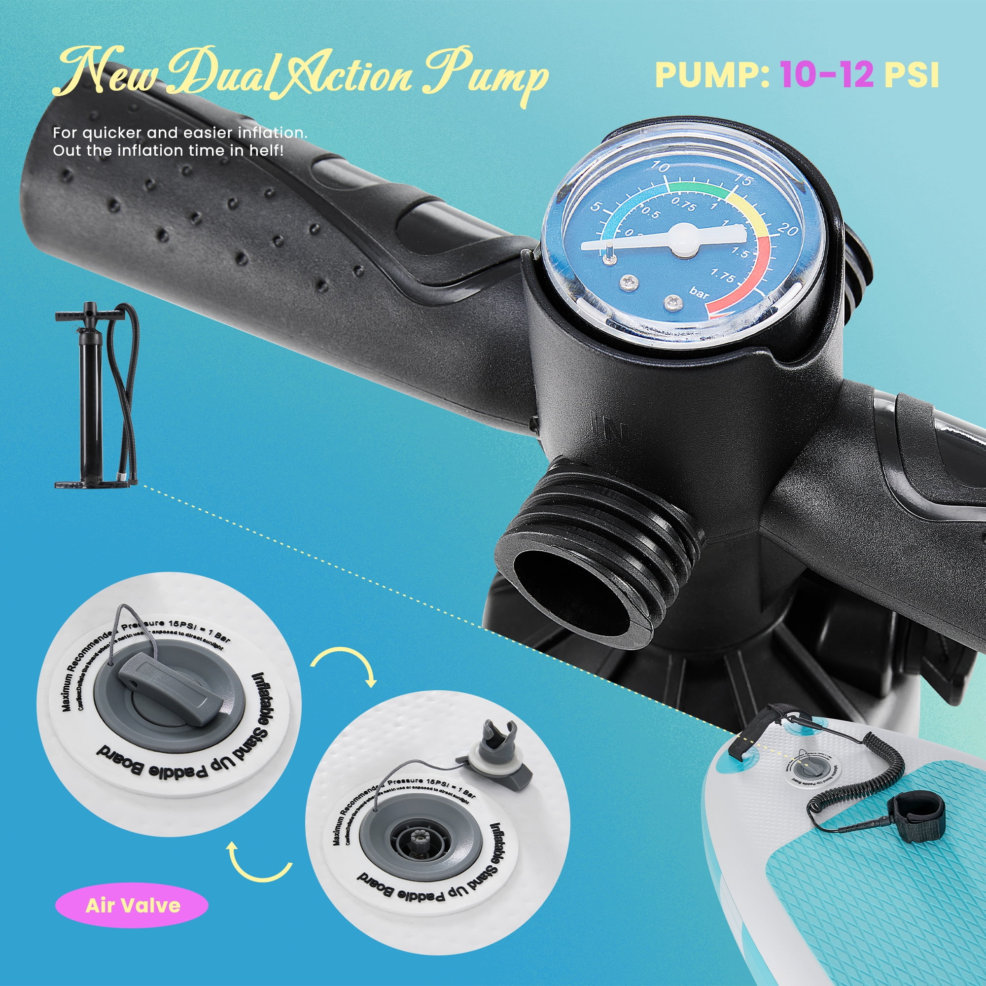 MCQ Inflatable Stand up Paddle Board Durable Advanced Material and Complete SUP Accessories Non-Slip Deck, ﻿Bule and Gray