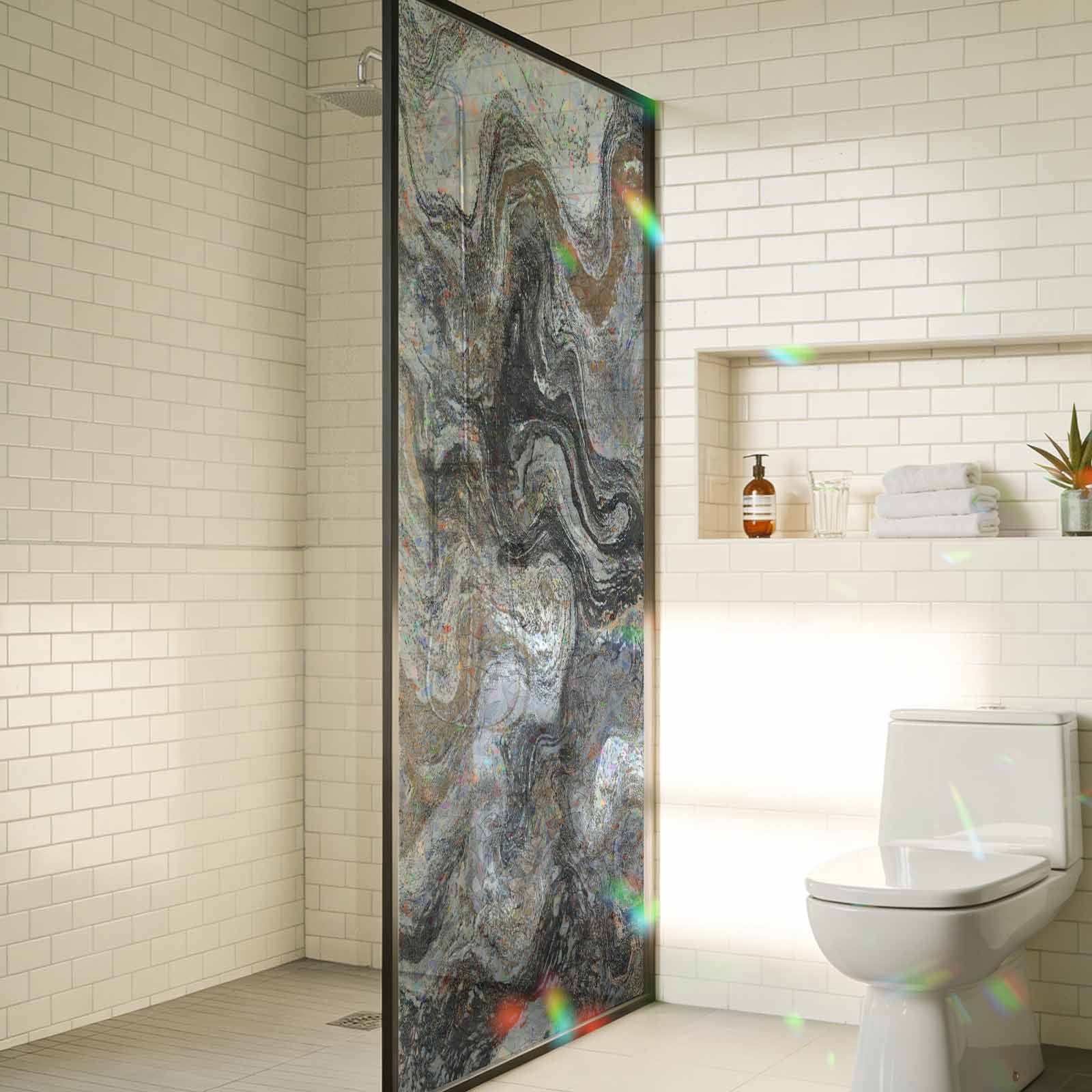 Black Marble Window Privacy Film Stain Glass,Reusable Decorative Rainbow Window Film,Retro Chic Abstract Mottled Texture Art Static Cling Sun Blocking Stickers Decals Covers 23.6" x 78.7" (2pcs)