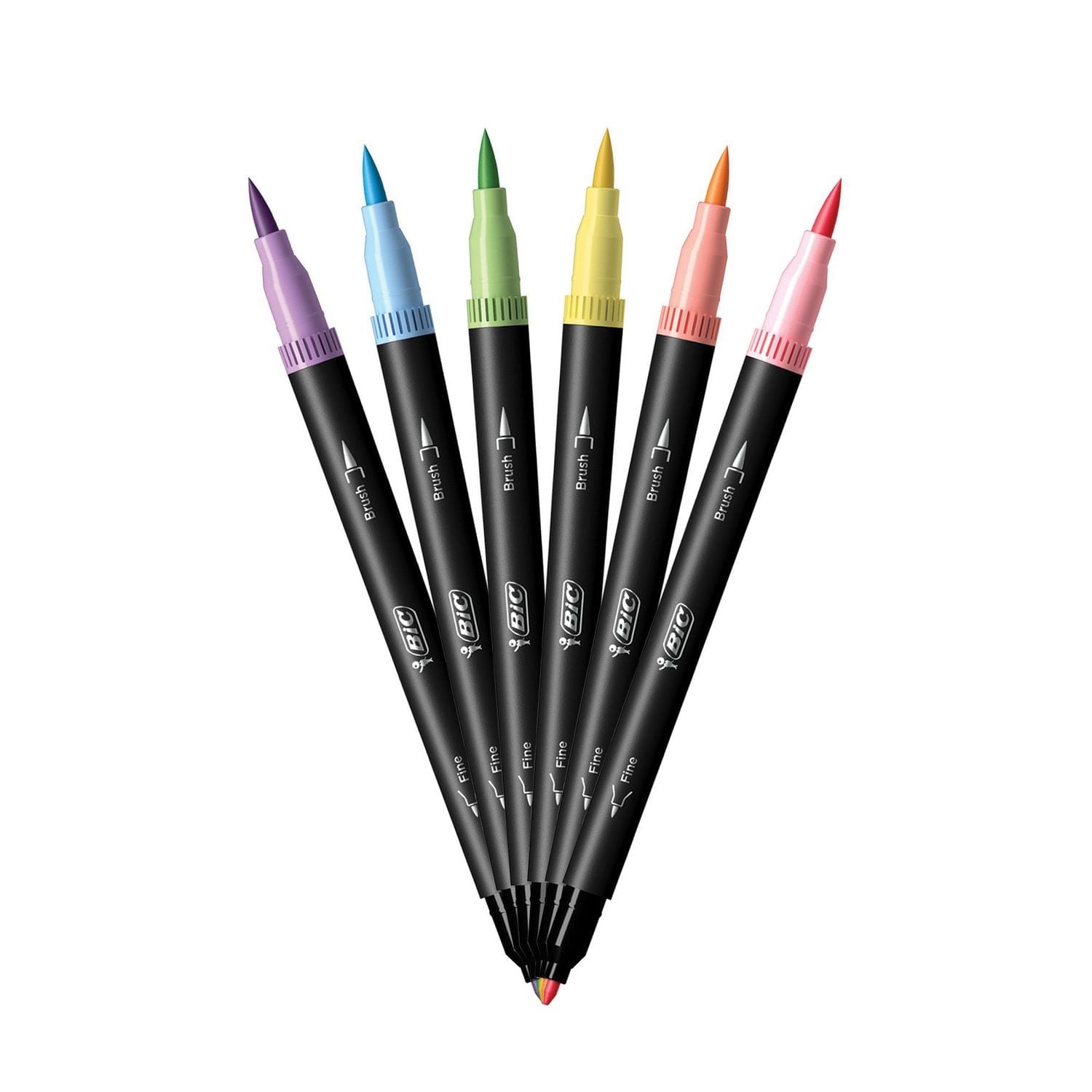 BIC Intensity Dual-Tip Colouring Felt Pens, (0.7 mm) Fine Tip and Flexible Brush in Assorted Pastel Tones, 6 Count