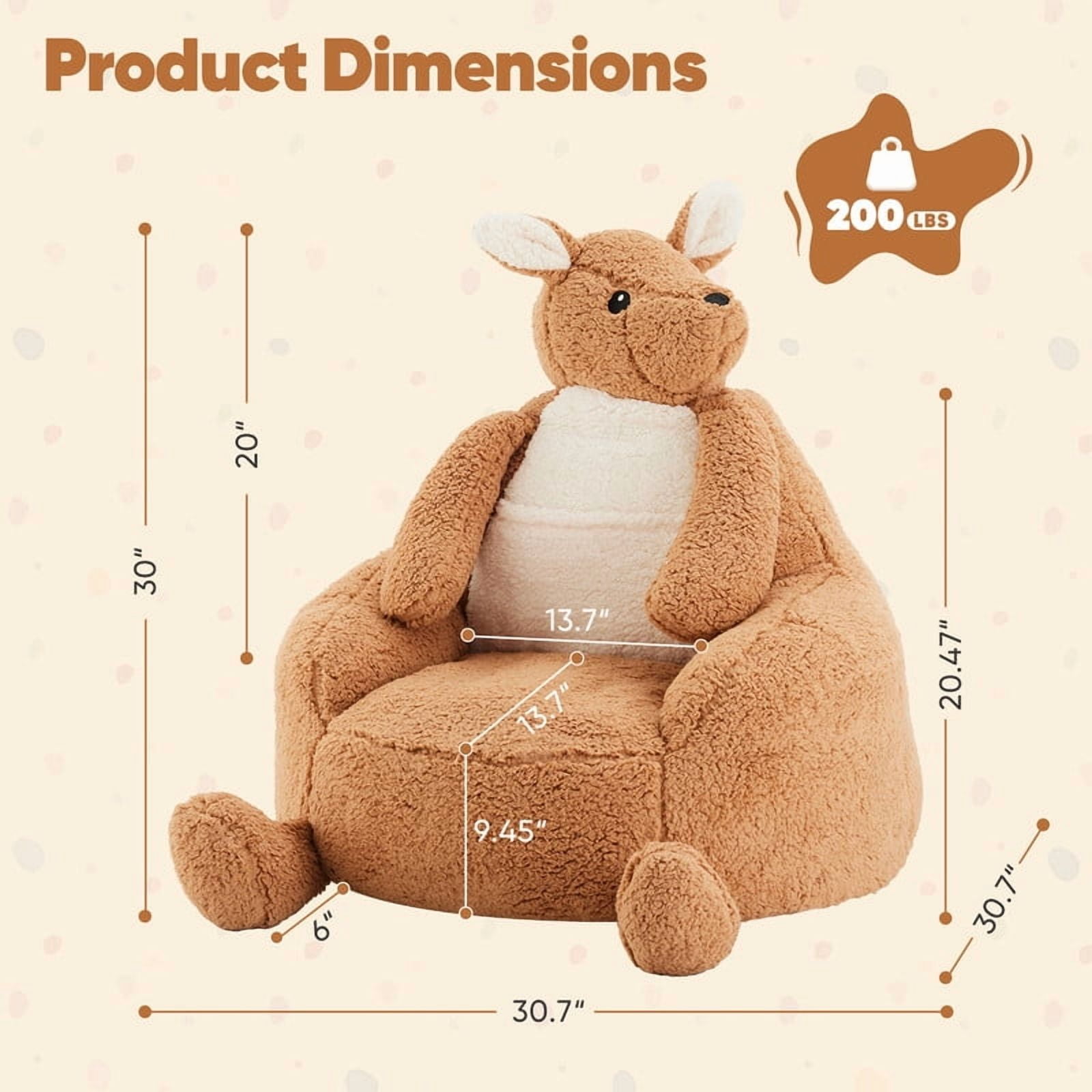 Gianna Kids Bean Bag Chair, 31 Inch Stuffed Toddler Couch with Faux Rabbit Fur Cover for Teens & Kids, Comfy Lazy Sofa Chair for Reader, Living Room, Bedroom, Brown