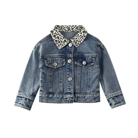 

ZIYIXIN Toddler Baby Girls Denim Coat Long Sleeve Button Down Leopard Jacket with Pocket Fall Casual Tops Outerwear Blue 3-4 Years