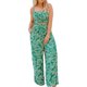 thumbnail image 1 of Conjunto de dos piezas con cintura alta elástica y blusa sin mangas fruncida para fiestas y uso informal, talla L, pantalón ancho con estampado floral verde, 1 of 8