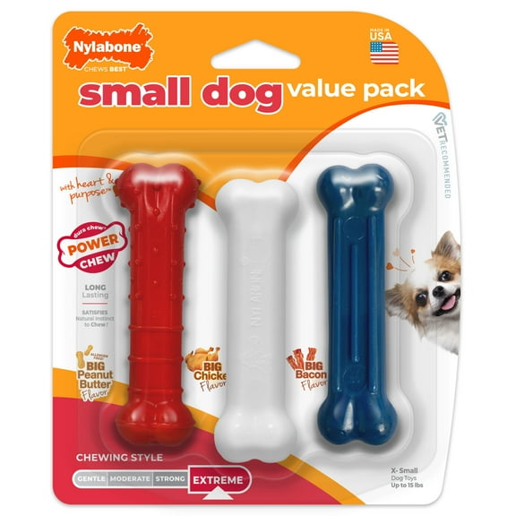 Nylabone Power Chew Small Dog Chew Toys Value Pack, x-small - up to 15 lbs, Multi-color