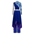 thumbnail image 2 of SiiRoh Women 2 Piece Praise Dance Outfit Asymmetrical Maxi Dress with Wide Leg Trousers Liturgical Dancewear Blue L, 2 of 7