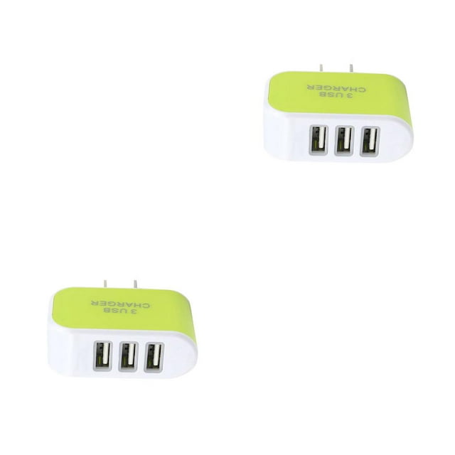 Methold USB Universal de 3 puertos para teléfono móvil, de enchufe europeo/estadounidense, adaptador de de pared de viaje, Verde 2piezas