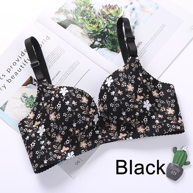 Ladies no steel ring gather adjustment type print seamless one piece bra sexy underwear floral push up bra underwearpangjing
