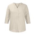 thumbnail image 4 of Camisas Para Mujer Cuello en V Color Sólido Tubo Abierto Botón Moda Casual Retro Manga 3/4 Camiseta Tops Blusa Odeerbi  ODB128377, 4 of 7