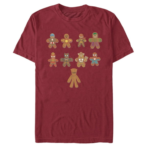 Men's Marvel Christmas Gingerbread Cookie Avengers Graphic Tee Cardinal X Large