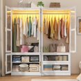 thumbnail image 5 of Full Glass 4 Door Wardrobe Combination for Bedroom, 71"H 63"W Armoire Wardrobe Closet with Mirror & 2 Drawers & LED Hanging Rod, 5 of 8