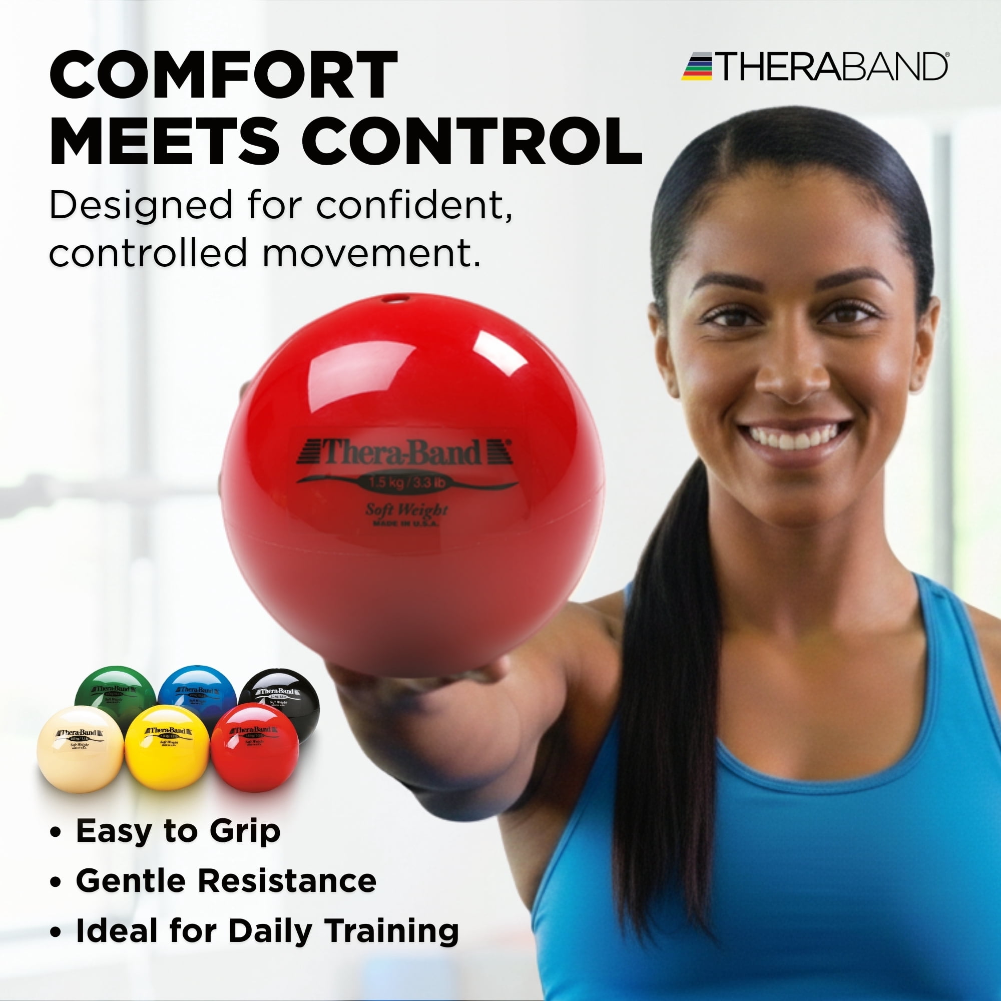 THERABAND Soft Weight Set of 6, 4.5" Ball-Shaped Isotonic Exercise Balls for Physical Therapy, Weighted Ball Set for Pilates, Shoulder Strength & Rehab, Color-Coded, Portable & Easy to Grip