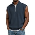 thumbnail image 2 of GrmtClth Men's Waffle Knit Sleeveless Vest 2026 Quarter Zip Lightweight Casual Workout Tank Tops Soft Breathable Athletic Tops for Gym Street Style Shirts Royal Blue L, 2 of 4