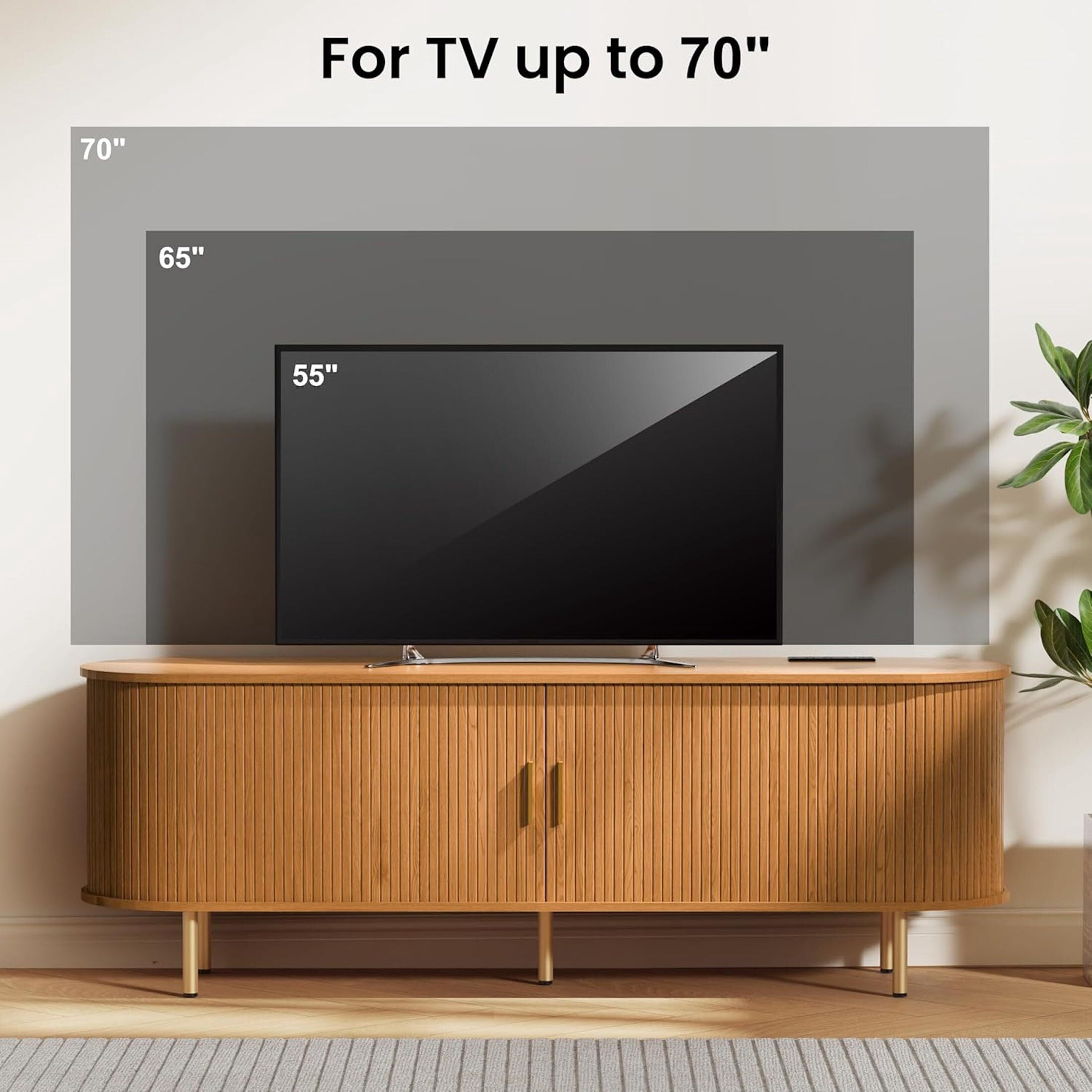Aisword 63 Inch TV Stand with Power Outlet for TVs up to 70 Inch, Entertainment Center with Storage and Adjustable Shelves, Media Console with Sliding Doors for Living Room, Yellow