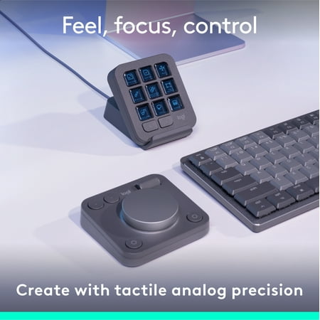 Logitech - MX Creative Console Programmable Keypad with 9 Customizable Keys & Control Dial for Graphic Design, Video Editing, more - Graphite