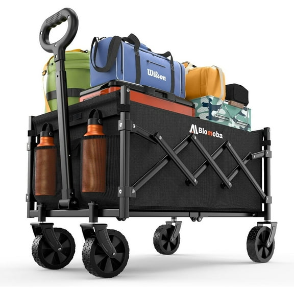 Collapsible Wagon with Wheels, 220 lbs Wagons Carts Foldable Wagon Cart with Flexible Handle, Lightweight Portable Folding Utility Grocery Shopping Cart for Grocery Sports Garden Camping