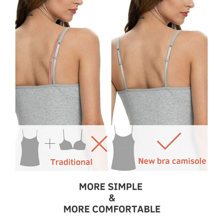 DAKIMOE 3 Packs Tank Top for Women with Build in Shelf Bra Camisoles  Adjustable Spaghetti Straps Cami Soft Stretch Modal Undershirt(Black+White+Gray),  XL 