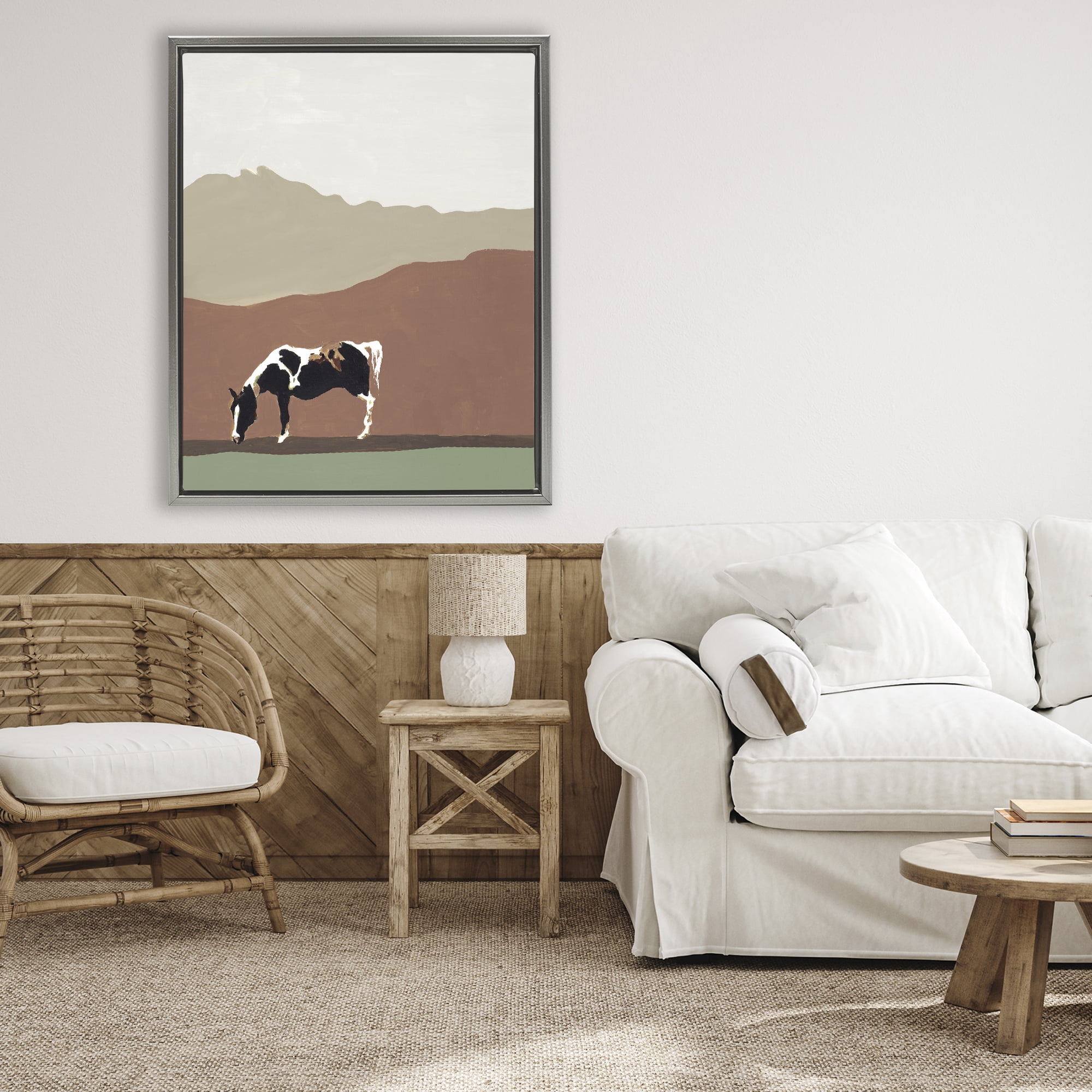 Stupell Industries Modern Mountains Horse Gray Framed Floater Canvas Wall Art, design by Patricia Pinto