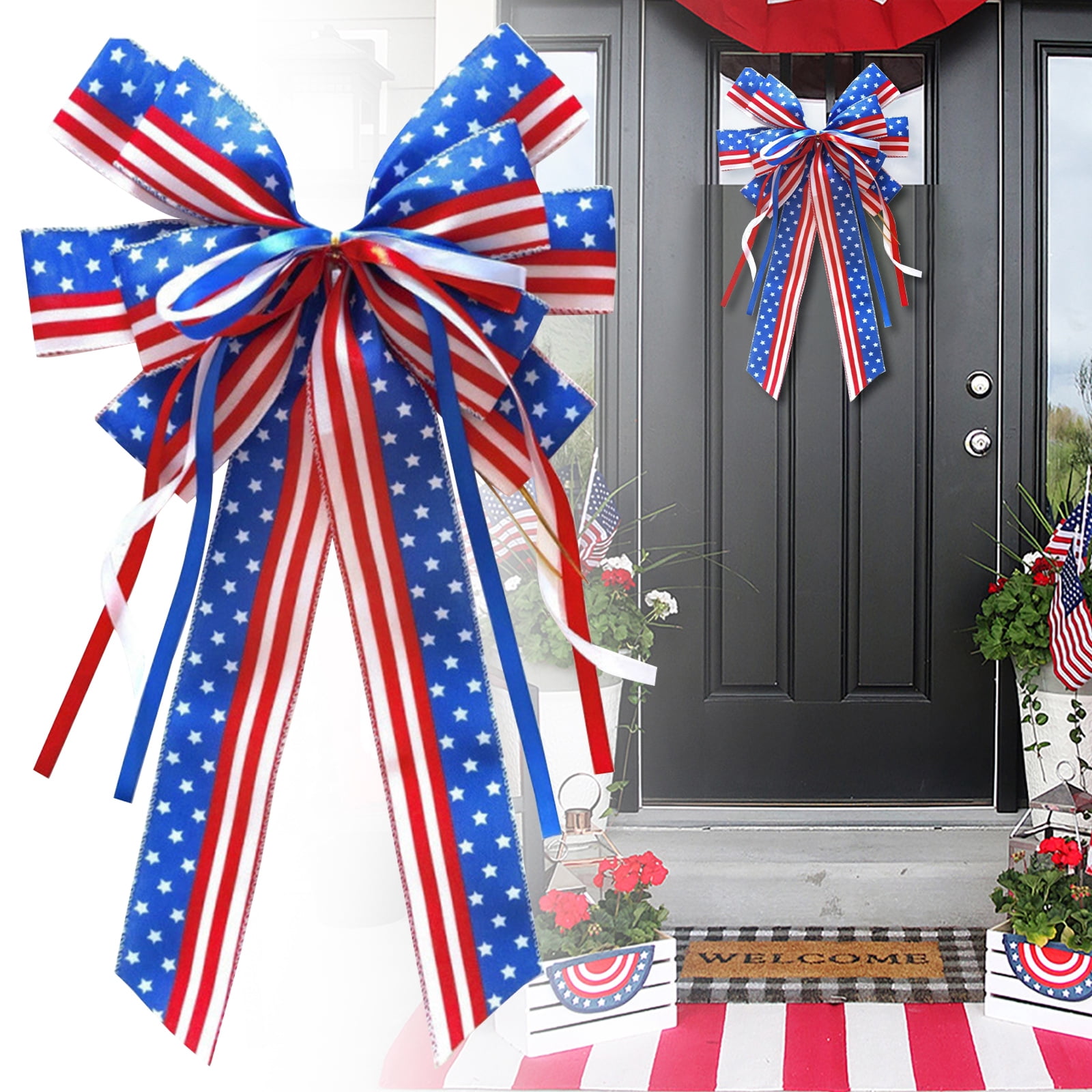 Dusknt Patriotic Fourth of July Bow Decoration Red White Blue Ribbon Bow for Wreath Door Party Decor IndePandence Day Holiday Hanging Ornament 5 Pc