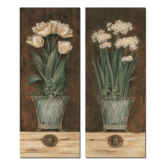 Petit Jardin I Lovely, Vintage White Flower Bouquets; Floral Decor; Two 8X20 Poster Prints