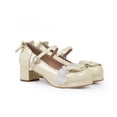 thumbnail image 4 of YOWMNS Women's Bow Platform Mary Jane Pumps Kawaii Ankle Strap Patent Leather Block Chunky Heel Ruffles Closed Toe Party Shoes (Beige,8.5), 4 of 5