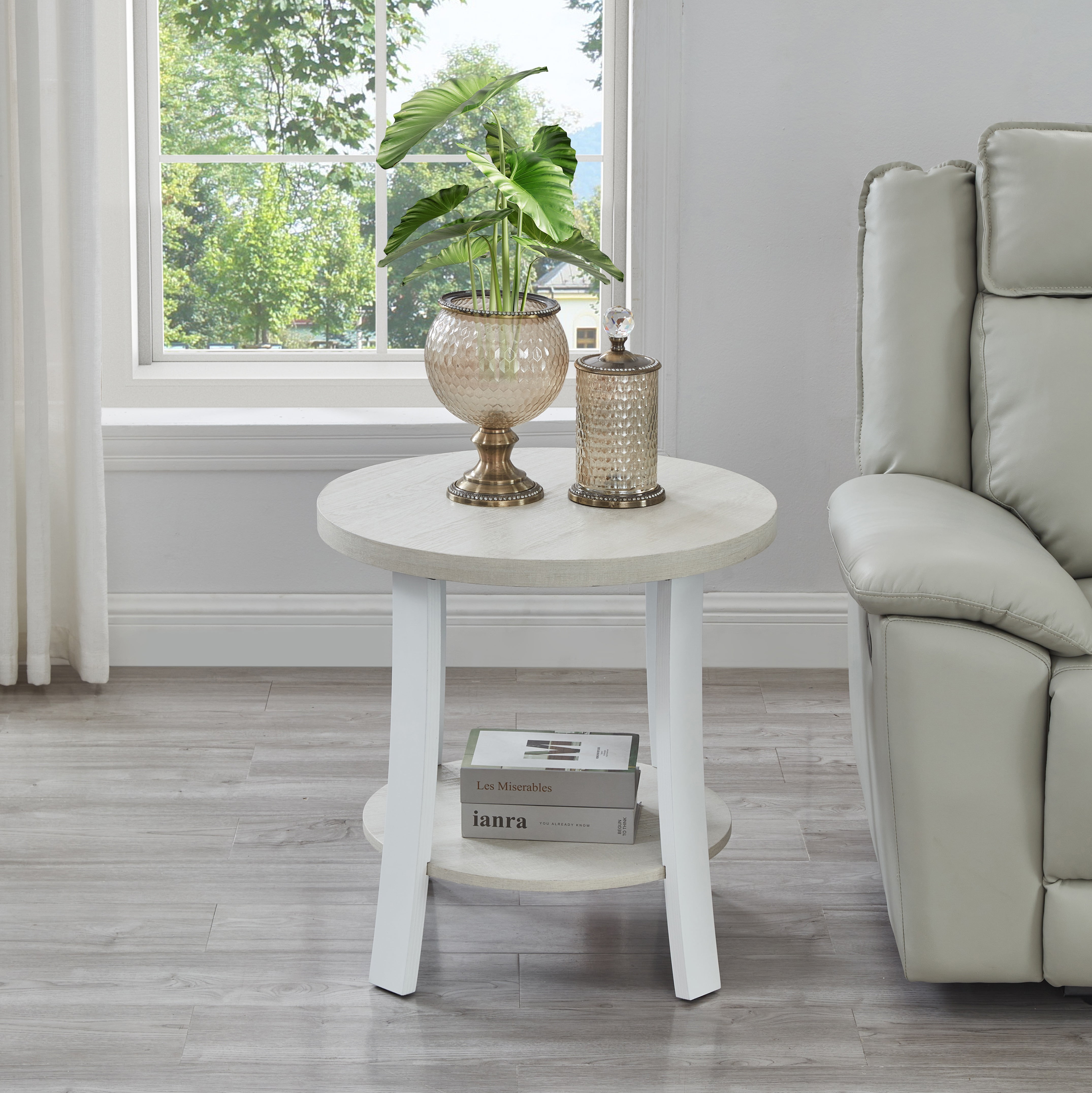 Roundhill Furniture Anze Living Room Contemporary Oval Wood Shelf 3-Piece Coffee Table Set in White Finish