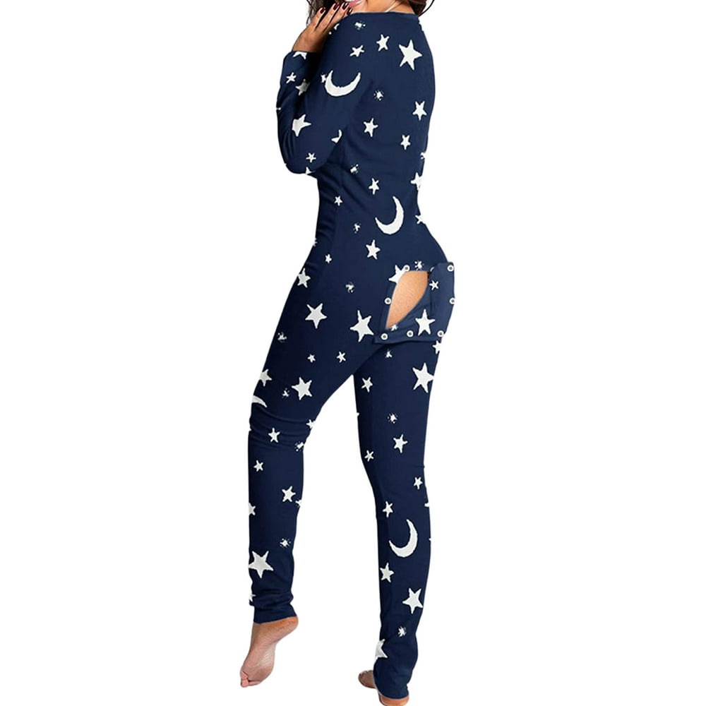 one piece womens pajamas with back flap