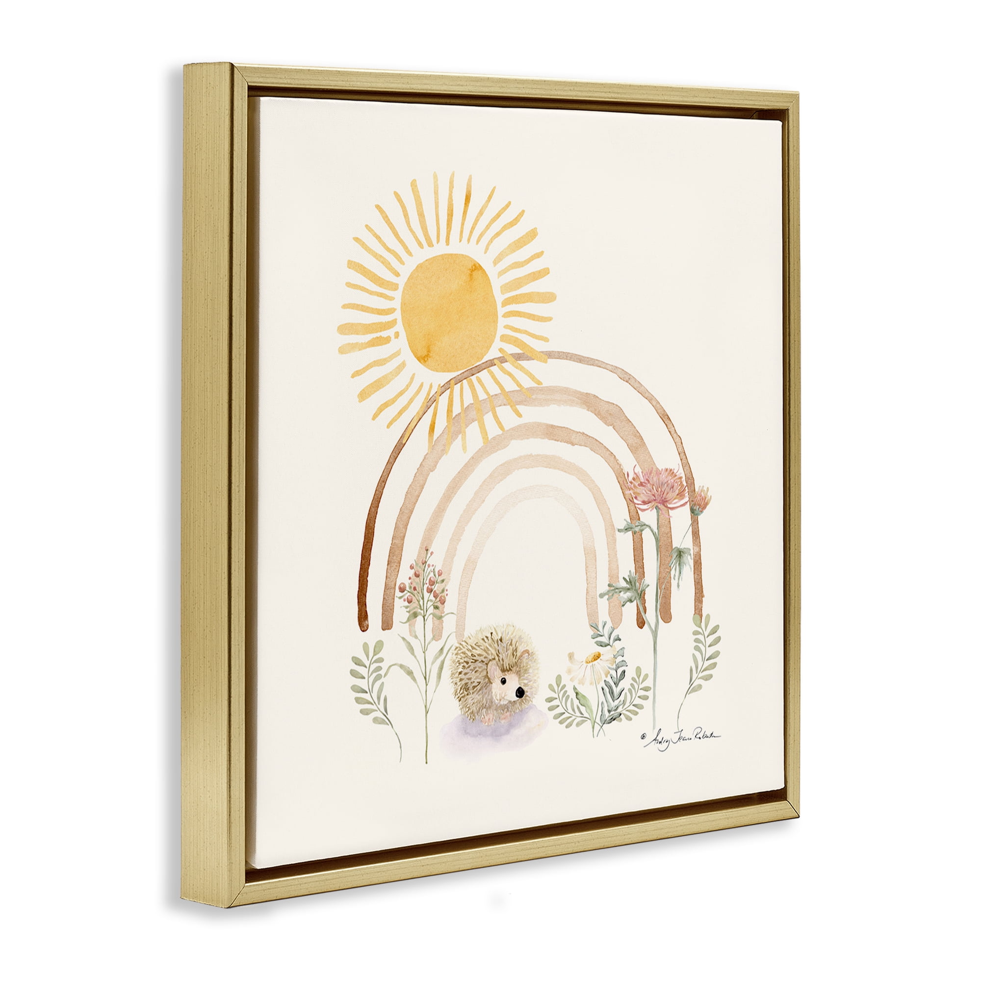 Stupell Industries Soft Boho Nature Landscape & Nature Painting Gold Floater Framed Canvas Art Print Wall Art, 25 x 25