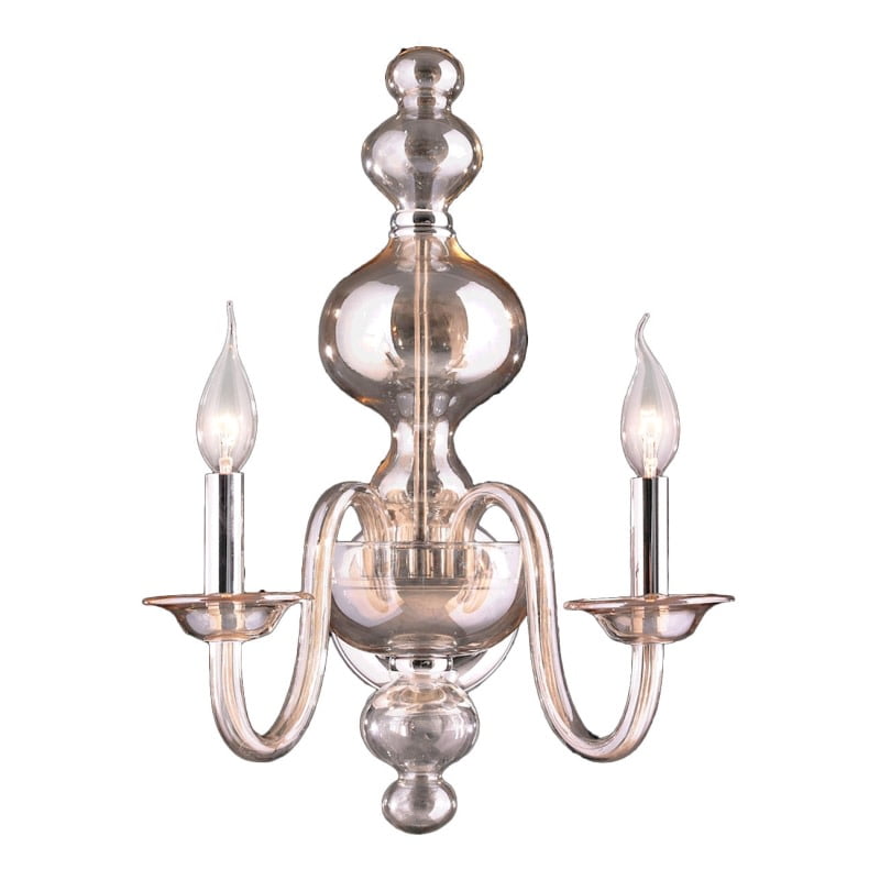 Murano Collection 2 Light Chrome Finish and Golden Teak Crystal Wall Sconce 15" W x 18" H Large