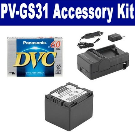 - Panasonic PV-GS31 Camcorder Accessory Kit includes: SDCGADU14 Battery, SDM-130 Charger, DVTAPE Tape/ Media