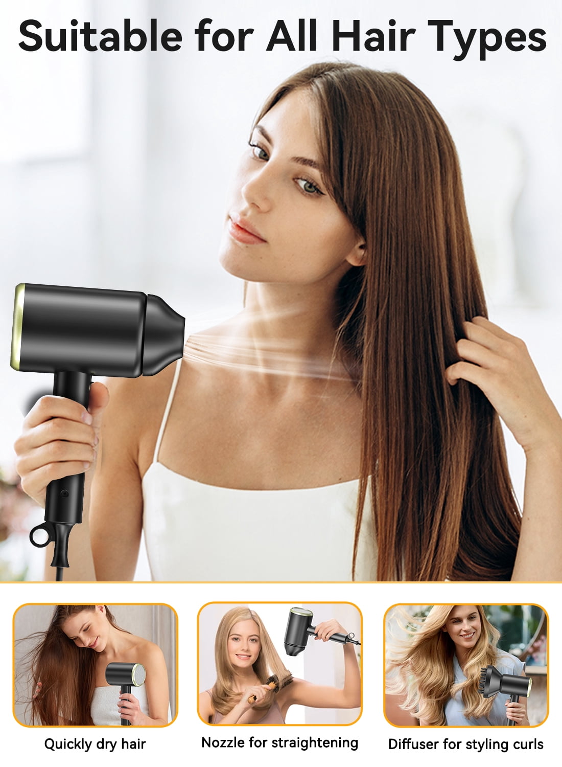 Hair Dryer,Juyafio 150000RPM Upgraded Professional Ionic Blow Dryer with diffuser for Women Men