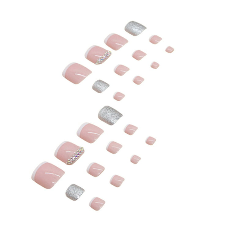 French False Toes Nails for Gel Art Stacked Faux Diamonds Stick on Toenail  with Gel for DIY At-Home Manicure Kit 