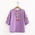 thumbnail image 2 of DHFJKG Boho Tops For Women Floral Embroidered T Shirt Half Sleeve Crew Neck Lightweight Loose Fit Casual Tee Beach Versatile Top, 2 of 5