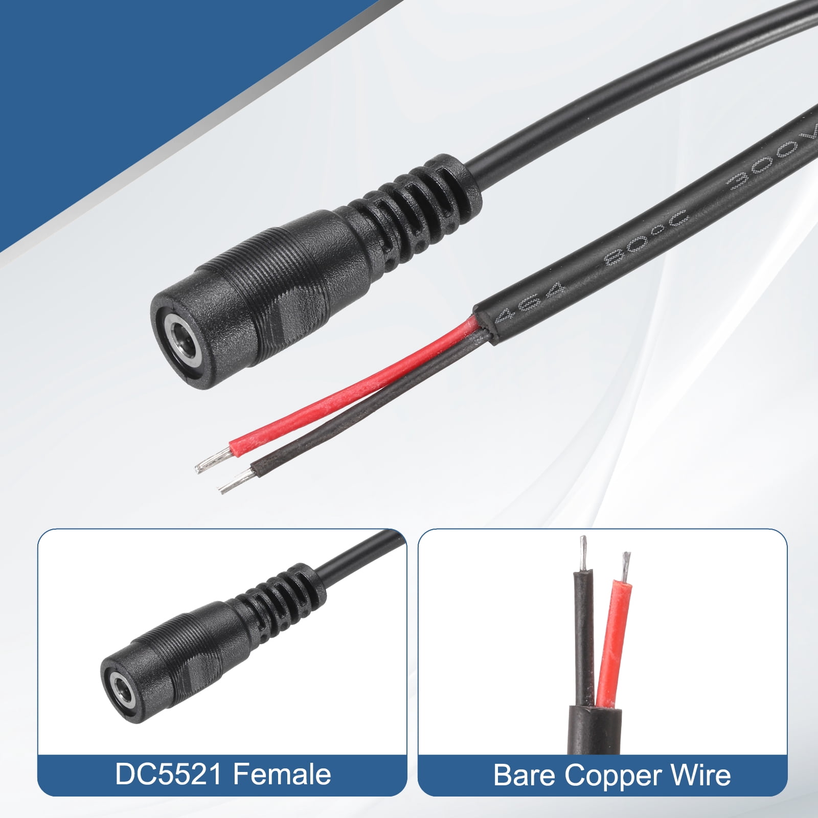 Uxcell 10pcs DC Power Pigtails Cable, 3.5mm x 1.35mm Female Barrel Plug Connector to Bare Wire Open End 100cm for PC Laptop Toys Cellphone Electronic Devices