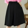 thumbnail image 5 of Summer Cotton Linen Bermuda Shorts Loose Fit Elastic Waist Knee Length Womens Casual Beach Shorts with Pockets (2XL, Black), 5 of 6