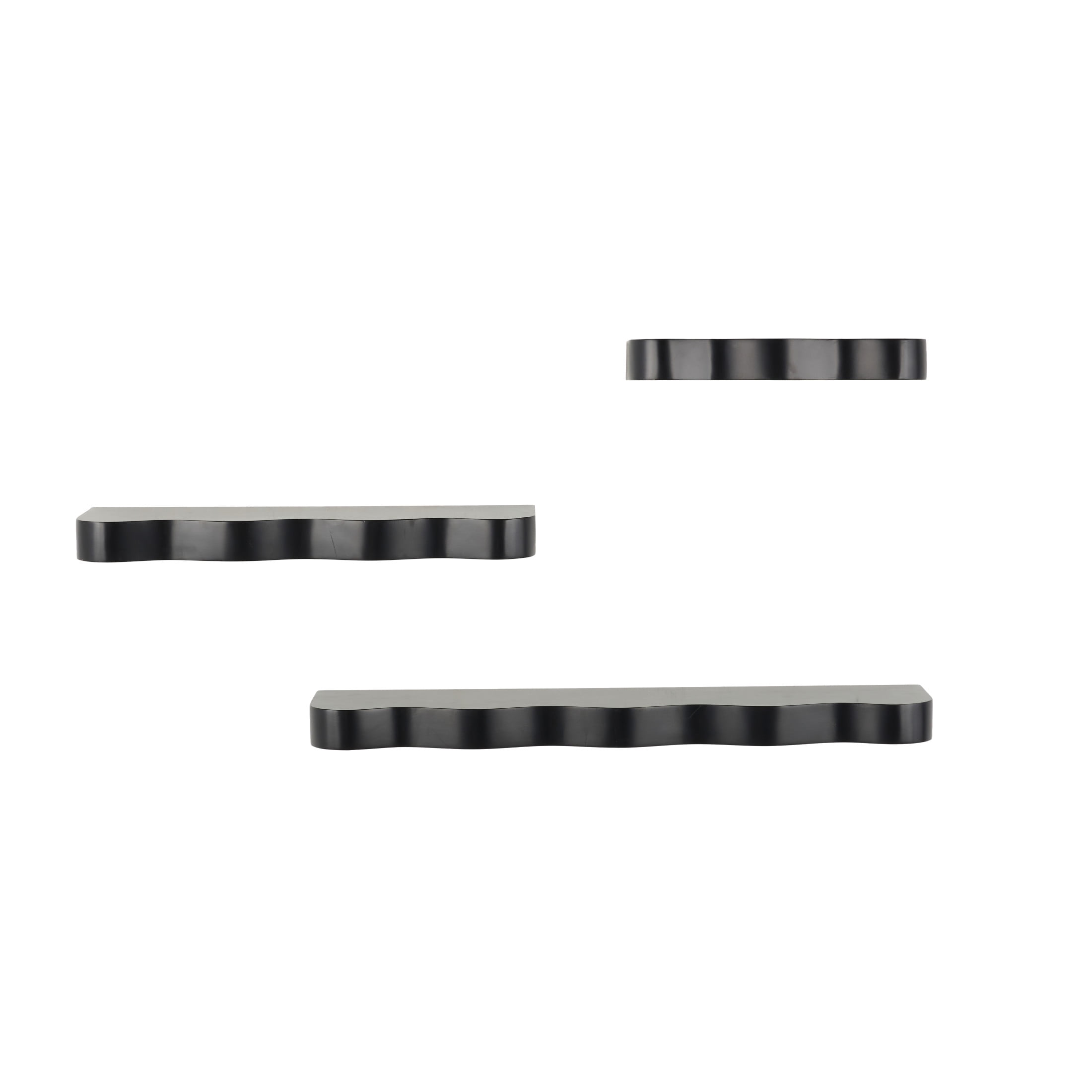 DecMode 30", 22", 14"W Handmade 3-Tier Black Wall Shelf with Various Sizes (3 Count)