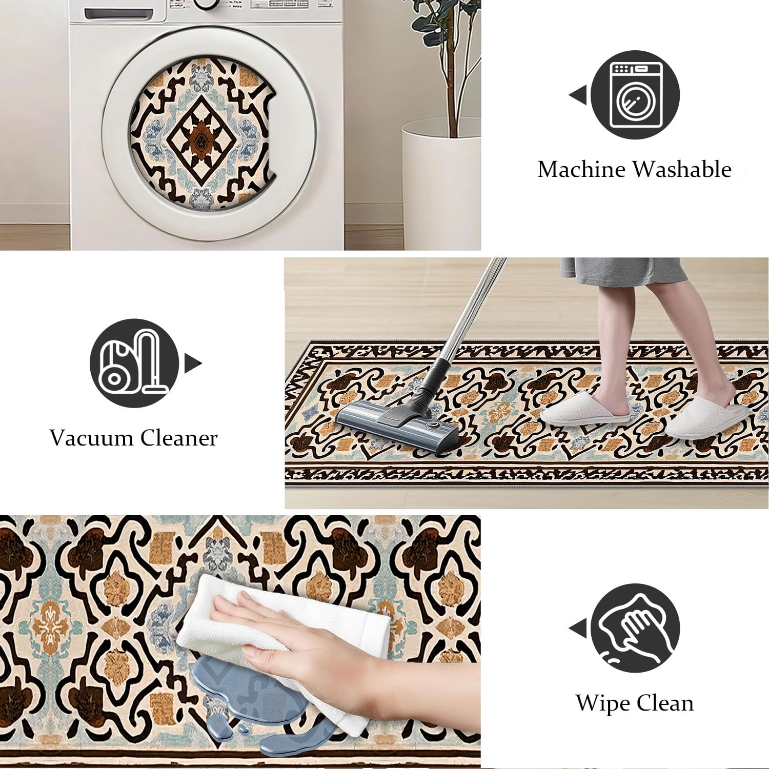 TECHVIDA 2'x8' Hallway Runner Rug Boho,Non Slip Machine Washable Rugs for Hallway Kitchen,Dark Brown