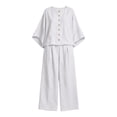 thumbnail image 7 of BRELIL Women Plus Size Two Piece Set Round Neck Batwing Sleeve Tops Wide Leg Pants Casual Loungewear Solid Boho Vacation Outfits Loose Travel Tracksuit, White XL, 7 of 7