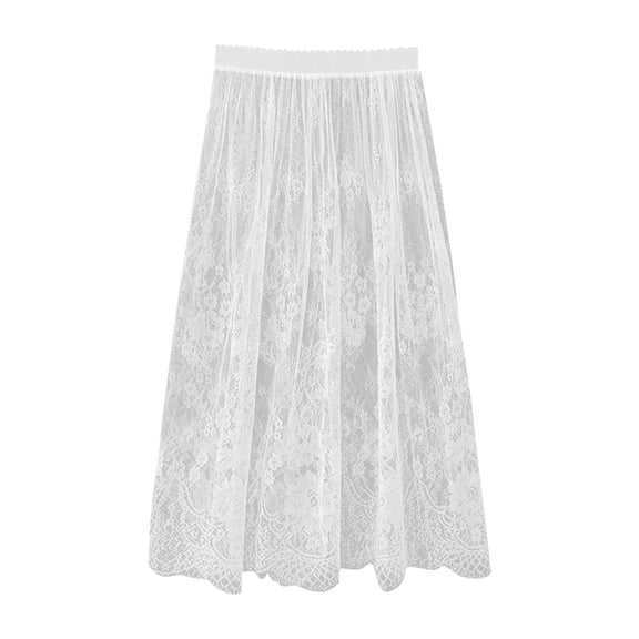 Loyisod Women's Sheer Mesh Lace Skirt A Line Elastic High Waisted Sexy See Through Flowy Long Skirt Plus Size Underskirt