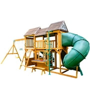 KidKraft Adventure Bend Wooden Swing Set / Playset with Slides, Rock Wall and Bench
