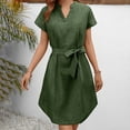 thumbnail image 2 of JIAYUE Women's Dress Sashes Belt Knee-Length Casual Solid Color Short Sleeve V Neck Loose Classic Female Dresses, 2 of 5